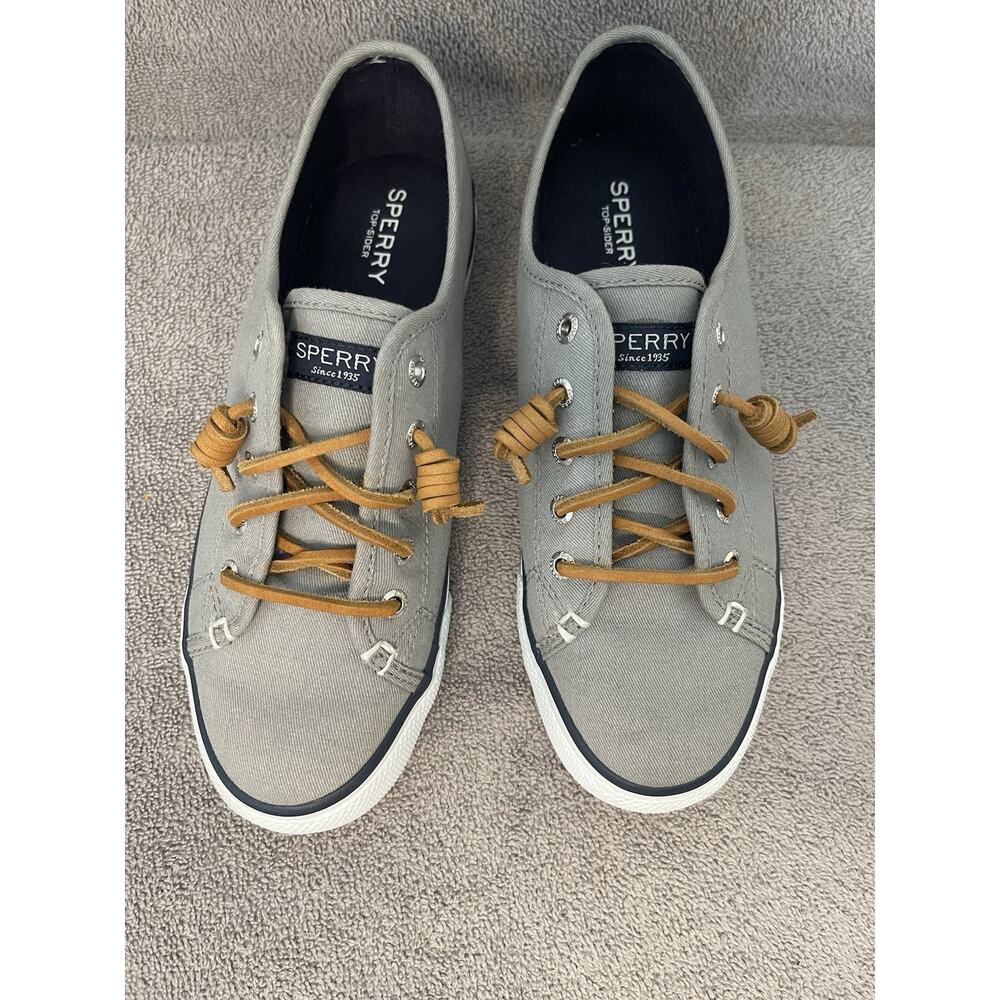 Sperry Pier View Womens Gray Canvas Slip On Sneakers Size 7M